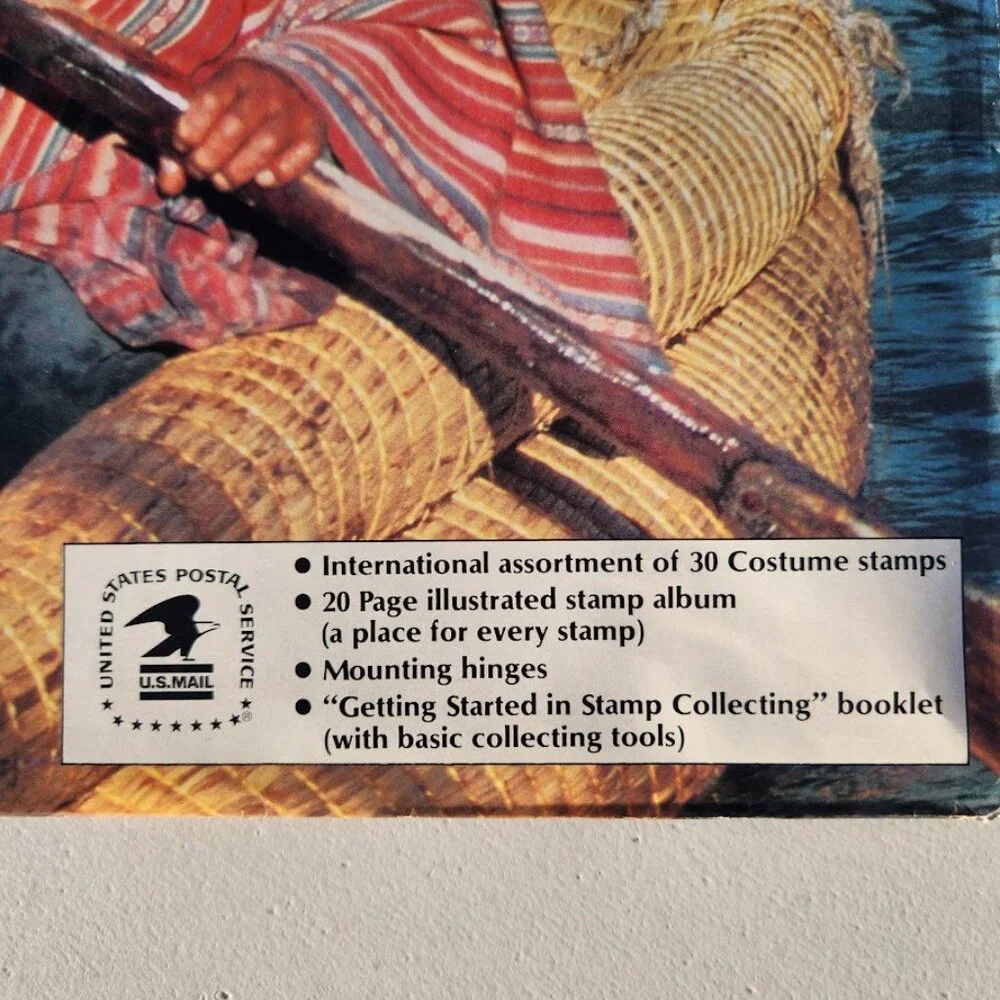 New Costumes through the Ages Stamp Collecting Kit 30 Stamps Album book VINTAGE